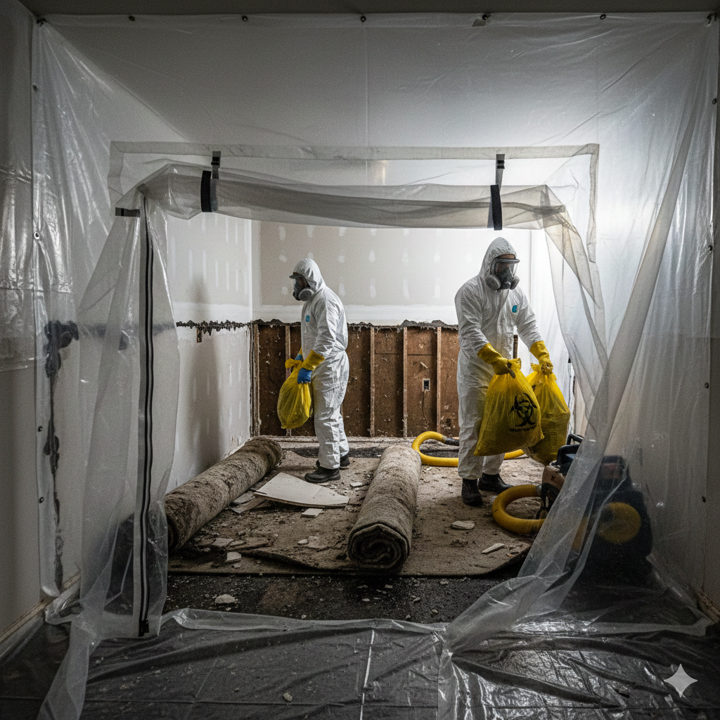 Sewage contaminated carpet drywall removal biohazard disposal Delaware County